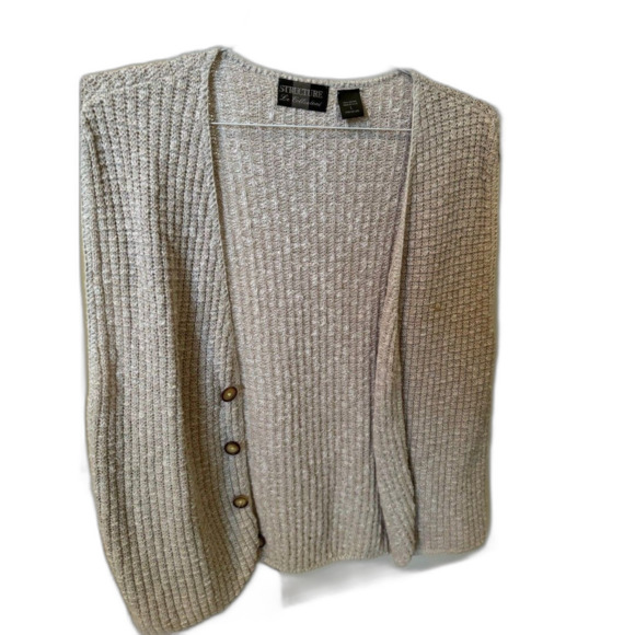 Structure Cardigan Unisex Ribbed Knit Button Down Vintage Made in USA SZ L - Picture 1 of 4